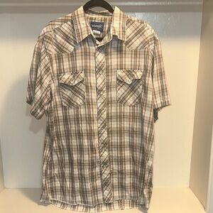 Wrangler Men's Plaid Button-Down Shirt - Gray and Brown